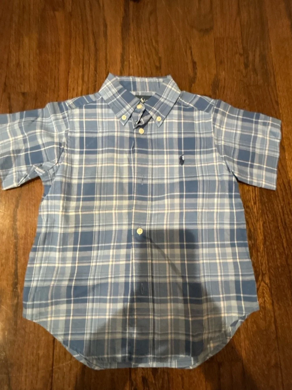Ralph Lauren Blue & White Plaid short sleeve Button-Down Shirt- size 3t
